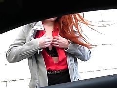 Ginger-haired Cougar Tramp In Stockings Offers Her Cunt To The Driver