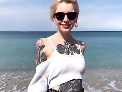 Tattooed Nubile Licks Jizz After Oral Have Fun On The Beach